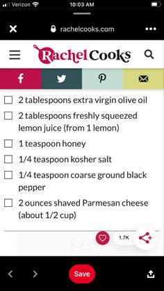 the recipe app for rachel cooks is open and ready to be used on your phone