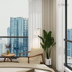 Lavish Living Room Interior Design Quiet Scenery, Cozy Armchair, Light Curtains, Tropical Style Interior, Beige Armchair, Balcony View, Big Windows, Architecture Rendering