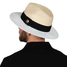 "Our handmade summer Panama hats are chic and stylish accessories for every occasions. They are made from real palm raffia. They are classic accessories with their vintage styles for summer, beach parties and holidays.  They are also great gift for every occasions.  Our fedoras are unisex and looks perfect for everyone.  Color : White and Beige Size : 55-58 cm  Brim size : 7 cm ( 2.76\") Crown : 12 cm (4.75\") Ribbon : 3.5 cm trifold ribbon You can brush with softly brush and wipe with a damp ra White Toquilla Straw Hat Band For Summer, White Toquilla Straw Hat Bands For Summer, White Toquilla Straw Hat Bands For Vacation, White Toquilla Straw Panama Hat For Summer, White Panama Hat With Flat Crown For Summer, White Boater Hat With Flat Crown For Summer, White Flat Crown Straw Hat For Kentucky Derby, White Flat Crown Panama Hat For Summer, White Flat Crown Hat Bands For Beach