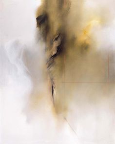 an abstract painting with yellow and brown colors