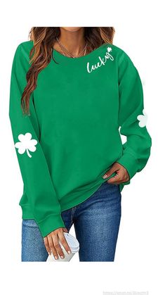 St. Patrick's Day Sweatshirt for Women Lucky Shamrock Long Sleeve Shirt Ireland Clover Print Pullover Tops. #lucky #sweatshirt #clover #fashion #soft #shamrock #stpatricksday #pullover #irish #ireland Clover Print, Graphic Pullover, Hawaiian Shirt Women, Lucky Shamrock, Irish Shamrock, Shamrock Shirt, Fashion Hoodies, Sweatshirt For Women, St Patrick Day Shirts