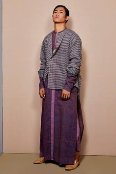 Shop for Urvashi Kaur - Men Purple Organic Cotton Kurta And Dhoti Pant Set for Men Online at Aza Fashions Printed Shirts Men, Dhoti Pants, Cotton Kurta, Kurta With Pants, Grey Shirt, Pant Set, Indian Design, Festival Wear, Aza Fashion