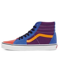 Vans SK8-HI Retro High Top Casual Skate Shoes Unisex Yellow Purple Splicing 'Yellow Purple Blue' VN0A4BV616V (SNKR) Vans Sk8 Hi, Vans Shop, Vans High Top Sneaker, Sk8 Hi, Vans Sk8, Yellow Purple, Stylish Sneakers, Sneakers Shoes, Skate Shoes