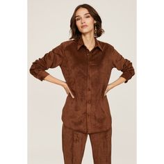 Brown suede (90% Polyester, 10% Elastane). Top. Long sleeves. Collar. Front button closure. 30" from shoulder to hemline. Imported. Paul Smith Women, Wool Wrap Coat, Patchwork Jacket, Aviator Jackets, Suede Coat, Wrap Coat, Rent The Runway, Knitted Coat, Wool Blend Coat