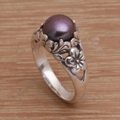 Cultured Freshwater Pearl Sterling Silver Solitaire Ring - Eden's Promise in Peacock | NOVICA Pearl Ring Design, Medieval Things, Jewelry Earings, Pearl Rings Vintage, Silver Pearl Ring, Pearl Rings, Wink Wink, Indie Jewelry, Rings Vintage