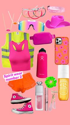 various items are arranged on a pink background