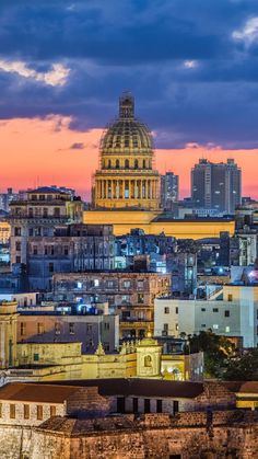 the skyline of havana, cuba at sunset