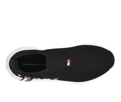 Lightweight and breathable fabric upper,Easy slip-on entry,Classic round toe,Cushioned EVA insole,Durable synthetic outsole,Tommy Hilfiger® branding details | Women's Tommy Hilfiger Aliah Sneakers in Black Size 5 Medium Black Sports Slip-ons With Textured Sole, Breathable Textile Flat Sneakers, Black Slip-ons With Textured Sole For Sports, Flat Synthetic Slip-on Sneakers For Sports, Black Textile Slip-ons With Rubber Sole, Flat Textile Sneakers For Sports, Slip-on Slip-resistant Textile Sneakers, Slip-on Textile Sneakers Slip-resistant, Slip-on Jogging Sneakers With Rubber Sole