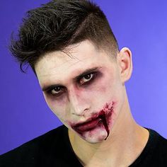 Zombie Make Up Men, Halloween Makeup For Vampires, Vampire Makeup For Boys, Boys Zombie Makeup, Zombie Makeup Halloween Men, Men’s Halloween Makeup Look, Vampire Makeup Looks Men, Vampire Man Makeup, Vampire Makeup Boy