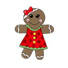 a gingerbread girl in a red dress with polka dots on it's chest