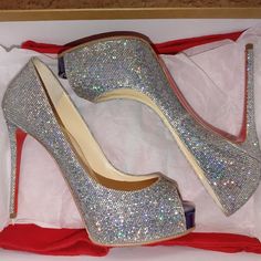 For Sale: Christian Louboutin New Very Prive 120 Glitter Disco Ball Heels In Size Eu 35.5 And Like New Condition. Purchased Last Year For New Year's Party, But Ended Up Not Wearing Them Due To Slightly Wrong Size. Shoes Came With Vibram Slip Resistant Sole Protector. Heels Are In Excellent, Like New Condition. No Visible Scratches Or Damage (See Detailed Pictures). Original Box And Pictured Accessories Included. No Trades, Selling Only. Silver Red Bottom Heels, Louboutin Crystal Heels, Christian Louboutin Follies Strass Pumps, Christian Louboutin Glitter Heels, Christian Louboutin Shoes Heels & Wedges, Disco Ball, New Years Party, Christian Louboutin Shoes, Shoes Women Heels