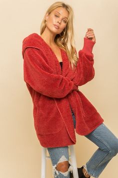 Faux fur, plush hooded jacket with an open front and pockets above hem. VERY VERY SOFT like a baby blanket, great for everyday just wrap it and get cozy! -100% Polyester -Contrast:70% Polyester 24% Rayon 6% Spandex -MODEL HEIGHT 5'8" Rose Boutique, Jacket With Pockets, Hooded Cardigan, Red T, Getting Cozy, Cardigan Jacket, Wholesale Clothing, Fur Jacket, Soft Plush