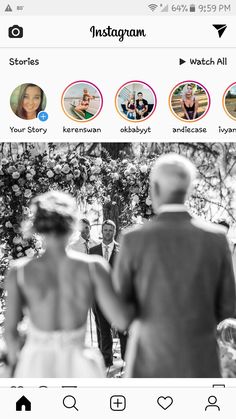 the instagram page on an iphone shows people in wedding dresses and men in tuxedos