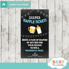 a chalkboard sign that says diaper raffle tickets and two mugs on it