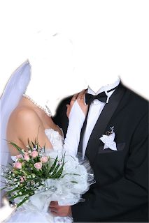 a bride and groom are posing for a photo in their tuxedo wedding attire