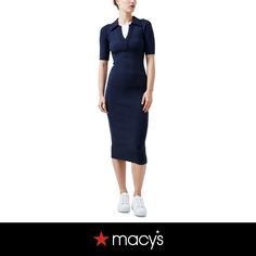 in stock Stretch V-neck Midi Dress, Blue Non-stretch Denim Midi Dress, Relaxed Fit Midi-length Medium Wash Denim Dress, Medium Wash Cotton Denim Dress With V-neck, Non-stretch Medium Wash Denim Dress With Button Closure, V Neck Midi Dress, French Connection, Buy Online, Midi Dress