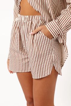 Kennie Shorts - Brown Stripe - Petal & Pup USA Striped Pajama Shorts With Built-in Shorts, Striped Short Length Loungewear Bottoms, Striped Short Length Bottoms For Loungewear, Striped Short-length Loungewear Bottoms, Striped Shorts With Built-in Shorts For Loungewear, Striped Lounge Shorts, Casual Striped Relaxed Fit Shorts, Striped Short Bottoms For Beachwear, Striped Pajama Shorts For Spring