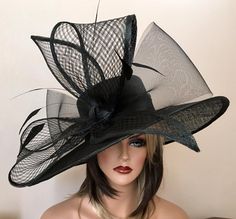 2017 collection.Black wide brim hat Fashion Hat Kentucky | Etsy Kentucky Derby Hats Diy, Derby Hats Diy, Kentucky Derby Outfit, Black Wide Brim Hat, Cup Hat, Derby Attire, Royal Ascot Hats, Derby Outfits, Couture Hats