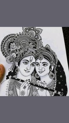 Krishna Drawing, Easy Mandala Drawing, Boho Art Drawings, Mandala Art Therapy, Pen Art Drawings, Mandala Art Lesson, Mandala Artwork, Beauty Art Drawings, Radha Krishna Art