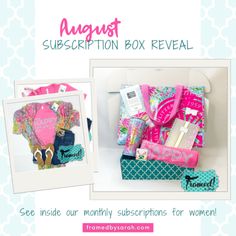 an advertisement for the august sussection box reveal, featuring items from various stores