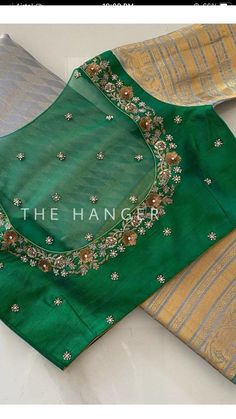 Green Colour Work Blouse Designs, Green Blouse Handwork Designs, Back Net Blouse Design, Net Work Blouse Designs, Net Maggam Work Blouses, Green Color Blouse Designs, Simple Maggam Work Designs For Blouses, Green Blouse Silver Maggam Work, Aari Work On Net Blouse