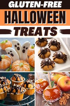 halloween treats with text overlay that reads gluten - free halloween treats