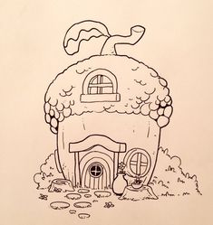 a drawing of a house with a cat on the roof