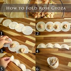 how to fold rose gyoza on top of tortilla shells and place them in the middle