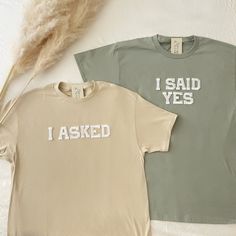 This matching engagement fiance and fiancee shirts are the perfect gift to for newly engaged couple or bride to be's for bridal shower gifts! - They need to be purchased individually (it's not sold as a set) - All our shirts run a UNISEX fit. (Both for men and women). They are naturally oversized, so we normally recommend your true size. But if you like a more baggy look, we recommend sizing up. - These letters are iron-on patched and is heat pressed, not embroidered. - Please note that crewneck Casual Cotton Shirt For Anniversary, Branch Ideas, Uncle Pregnancy Announcement, Uncle Shirts, Engagement Shirts, Future Mr And Mrs, Future Mrs Shirt, Pregnancy Reveal Shirt, Dog Mama Shirt