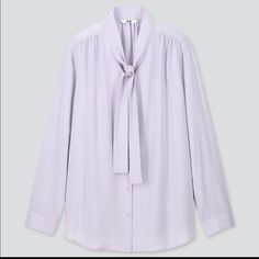 Uniqlo Bow Tie Long Sleeve Shirt This Cute Shirt Is In New Conditions With Tags Light Purple / Lavender Color Excellent For Casual Or Formal Occasions Measurements Approximate Taken Laying Flat: Please See Pictures/Videos No Tears No Stains * I'll Be Happy To Answer Your Questions For A Bigger Discount, Bundle Your Items * We're Here To Help Each Other * Happy Poshing Classic Long Sleeve Uniqlo Tops, Lavender Long Sleeve Shirt For Work, Lavender Button-up Top For Fall, Elegant Purple Shirt For Spring, Elegant Purple Spring Shirt, Uniqlo Long Sleeve Workwear Tops, Long Sleeve Lavender Shirt For Spring, Uniqlo Long Sleeve Tops For Work, Classic Purple Office Tops