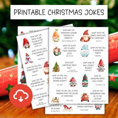 printable christmas jokes for kids with santa claus and other holiday related items on the table