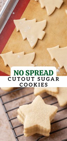 no spread cutout sugar cookies on a cooling rack