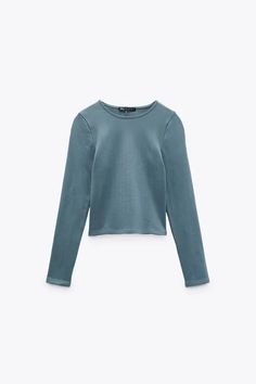 SEAMLESS CUT OUT TOP - Blue | ZARA United States Turtleneck T Shirt, Cut Out Top, Round Neck Tops, Zara United States, Bell Sleeve Top, Scoop Neck, Open Shoulder Tops, Long Sleeve Tshirt, High Neck