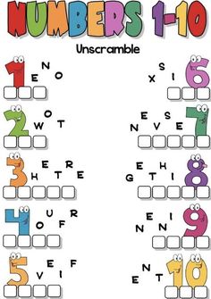 the numbers 1 to 10 worksheet is shown with letters and numbers on it