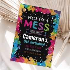 a birthday card with the words, dress for a mess on it and confetti sprinkles