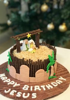 there is a cake with a nativity scene on it