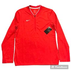 Nike Dri-Fit Pullover Quarter Zip Size: Small Color: Red Condition: New With Tags/No Defects Bundle With Another Item To Save University Red Long Sleeve Tops For Winter, Nike Half-zip Winter Top, Nike Winter Half-zip Top, Nike Half-zip Top For Fall, University Red Long Sleeve Top, University Red Long Sleeve Tops For Spring, University Red Long Sleeve Sporty Tops, Casual Red Half-zip Top, Red Long Sleeve Sports Top