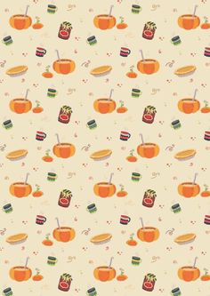 an orange and white pattern with some drinks on it