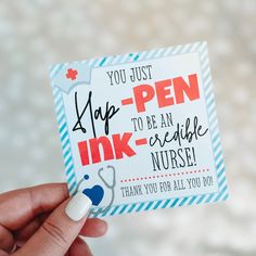 a person holding up a card that says, you just hop - pen to be an excellent nurse thank you for all you do