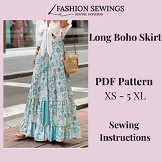 the long boho skirt sewing pattern is easy to sew and can be worn with any