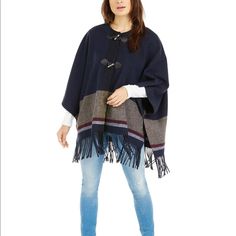 Bundle & Save. Reasonable Offers Are Welcome! Fringe-Trim Detailing Gives A Fashionable Appeal To This Poncho The Stripe Pattern Creates A Striking Appearance Crafted With Acrylic Blend Fabric To Keep You Cozy Details Detailingfringe-Trim Patternstripe Fabricpolyester, Acrylic, Nylon, Wool Necklinecrew Closuretoggle Vintage Tommy Hilfiger Jackets, Poncho Design, Outdoor Coats, Knitted Cape, Tommy Hilfiger Vintage, Wool Poncho, Tommy Hilfiger Jackets, Poncho Style, Argyle Sweater