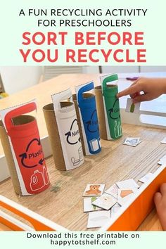 a kid is playing with some sort of recycling activity for preschoolers