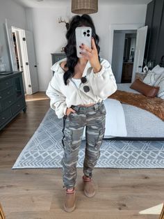 camo cargo pants outfit | camo cargo pants outfit street style | cargo pants women | cargo pants women outfit | cargo pants outfit fall | cargo pants style | fleece jacket outfit | fleece jacket womens | ugg tazz slippers outfit | ugg tazz oufit ideas | comfy outfit ideas for fall | casual fall outfits for women | casual fall oufit ideas for women | comfy casual fall style | amazon fall outfit ideas | amazon fashion for women | fall running errands outfit for women | weekend outfit ideas for women Cargo Pants Outfits Women Winter, Cargo Pants With Sweater, Cute Fall And Winter Outfits, Tazz Slippers Outfit, Camo Cargo Pants Outfit Street Style, Tazz Slipper Outfit, Ugg Tazz Slippers Outfit, Black Cargo Pants Outfit Women, Fall Cargo Pants