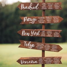 a wooden sign pointing to different locations in the country, with words written on it