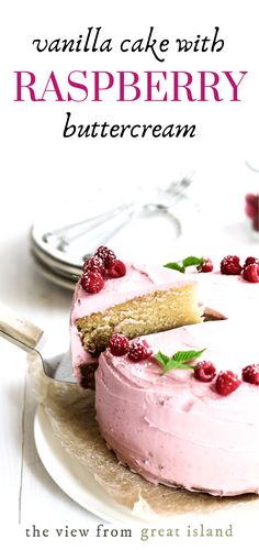 a cake with raspberry buttercream on it