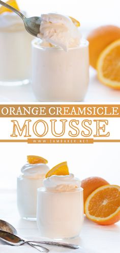 orange creamsicle mousse in small glasses with spoons on the side