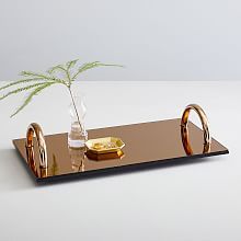 a gold tray with a plant and two glasses on it