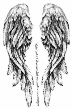 two black and white angel wings with the words love written on each wing in cursive writing