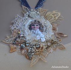 a close up of a brooch on a mannequin