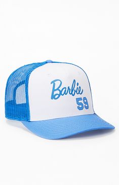 PacSun exclusive! Step out in style with the Barbie Trucker Hat. Boasting a mesh backing for breathability, a trendy colorblock design, an adjustable snapback closure, and a bold Barbie front graphic, this hat is the perfect blend of fashion and function, adding a pop of fun to any casual ensemble.


	Colorblock trucker hat
	Mesh backing
	Curved brim
	Barbie graphic
	Adjustable snapback
	One size fits most
	Front/Visor: 100% cotton; Mesh: 100% polyester
	Hand wash Spring Blue Trucker Hat With Letter Print, Blue Letter Print Trucker Hat For Beach, Blue Mesh Trucker Hat, Blue Breathable Trucker Hat With Flat Bill, Breathable Blue Snapback Trucker Hat, Blue Sporty Trucker Hat For Baseball Season, Blue Mesh Snapback Hat With Curved Brim, Blue Sporty Trucker Hat For Summer, Sporty Blue Trucker Hat For Baseball Season